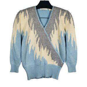 VTG 90s Larisa Knit Sweater V-neck Metallic Ski Snow Icicle Winter Wonderland